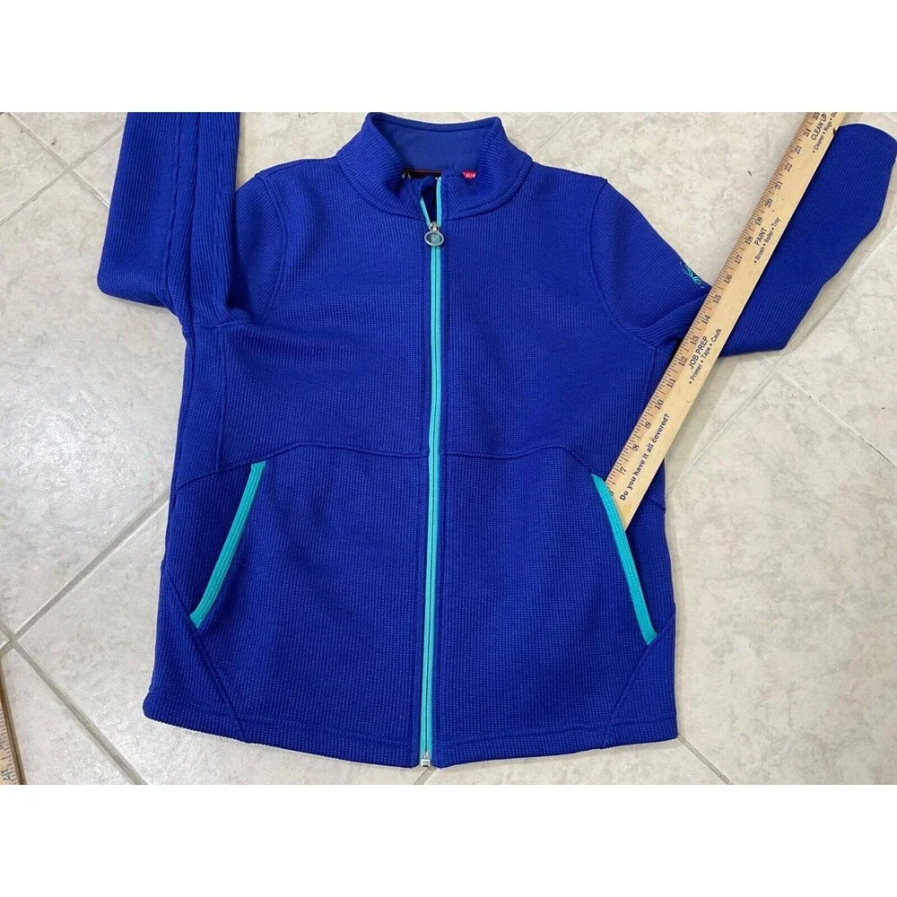 SPYDER full zip sweater jacket Core  Youth sz XL /18 Blue logo zip pull & sleeve